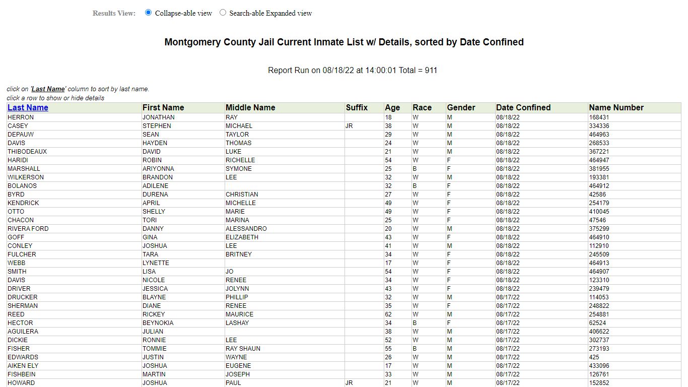 Jail Roster - Montgomery County, Texas